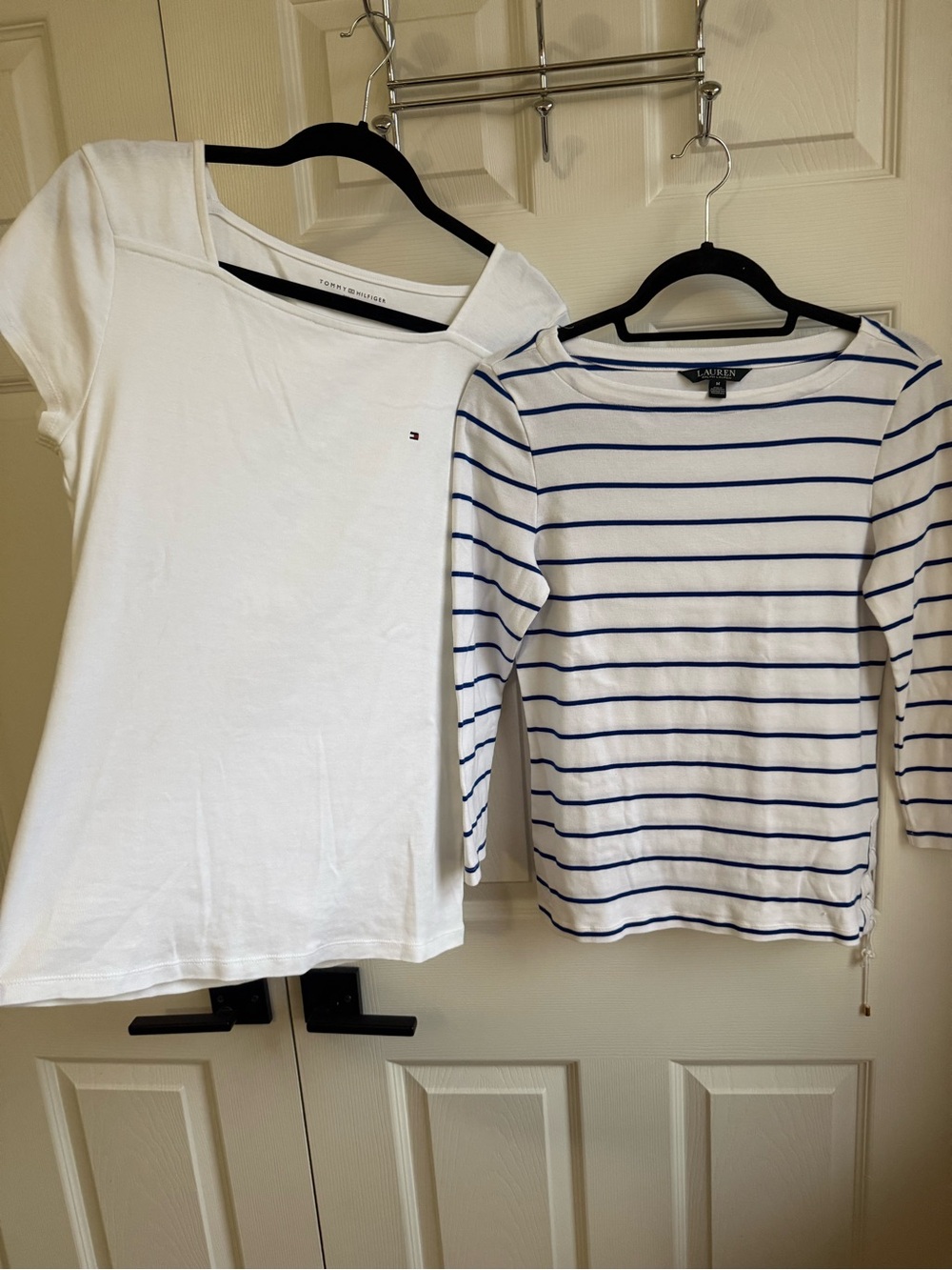 Tommy Hilfiger White Tee and White/blue Striped Top